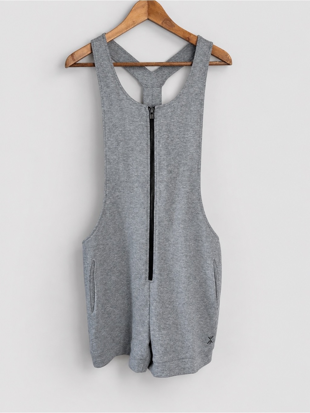 Onepiece Womens Romper Jumpsuit Size M Gray Sleeveless Zip Front Athletic Cotton